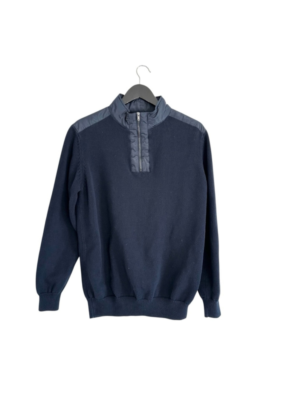 Mark Law Quarter-Zip Sweater Navy Blue Large Cotton Slim Fit